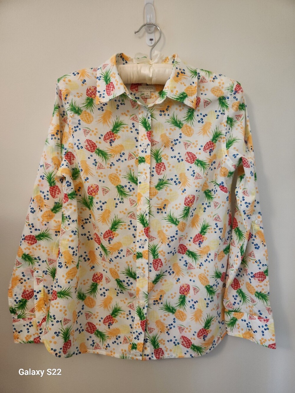 Women's Pineapple Print Button-Up Shirt - White